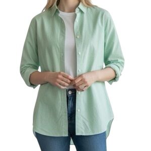 Everlane Mint Green Pinstripe Cotton Button Up Shirt Size 2 New